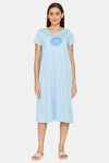 Rosaline Geo Blooms Knit Cotton Mid Length Nightdress  - Airy Blue — thumbnail 4